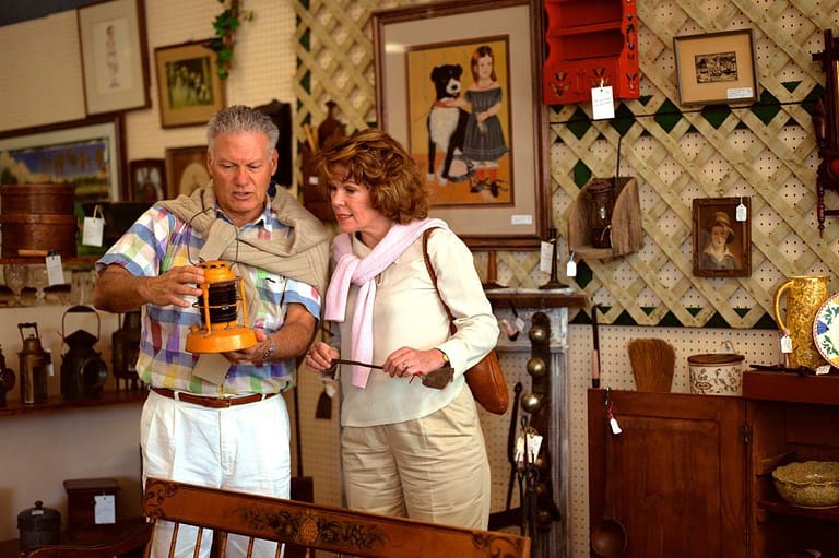 Elderly couple shops at the best antiques stores in Northfield, Minnesota