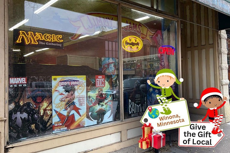 Jimmy Jams in Winona, MN - where comics, games, and geek culture collide! Exterior of building on 3rd Street.