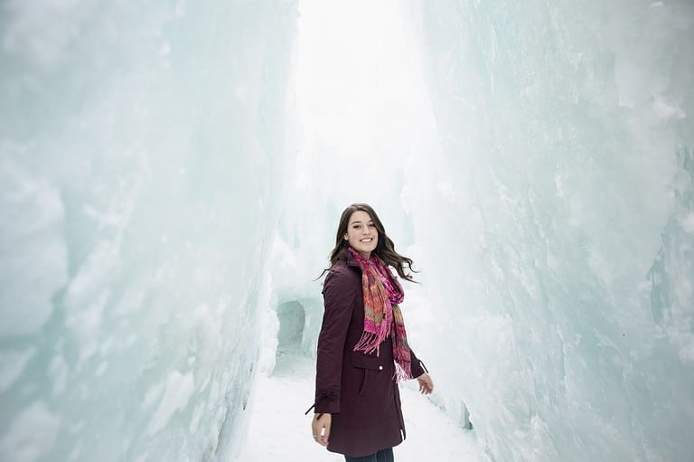 A woman explores the Ice Castles in Maple Grove, Minnesota