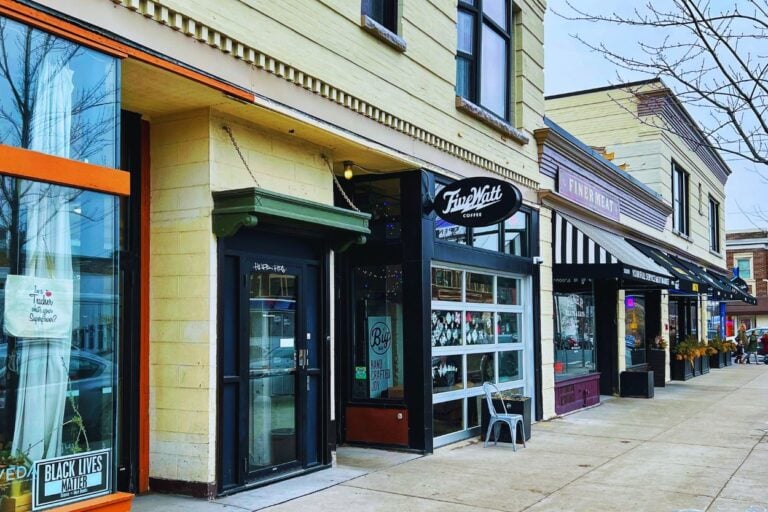 Exterior of FIve Watt Coffee in the Kingfield neighborhood of Minneapolis, Minnesota.