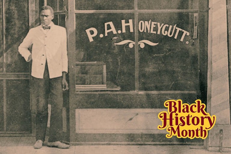 Prince Honeycutt outside his barbershop in Fergus Falls, Minnesota.