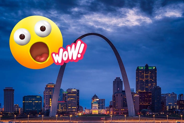 Gateway Arch in St. Louis, MO with shocked emoji. From its dizzying height to its hidden secrets, this iconic landmark is full of surprises that will leave you speechless!
