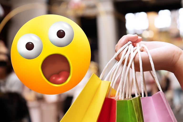 Woman with shopping bags. Emoji shocked face. Get ready to have your mind blown! Check out these 10 SHOCKING facts about Mall of America in Bloomington, Minnesota.