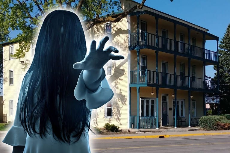 Ghost in front of the Thayer Hotel. Are you brave enough to stay at a hotel that's haunted? Then book a room at the historic Thayer Hotel in charming Annandale, Minnesota!