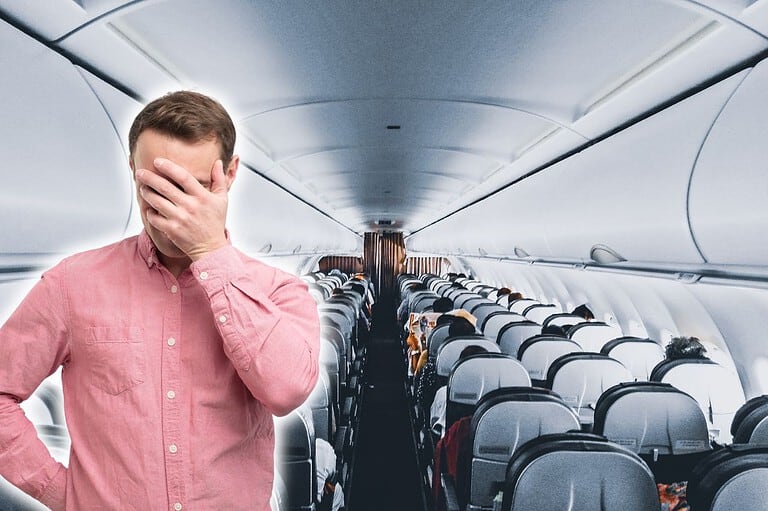 Embarrassed man on a plane. From covering up embarrassing smells to finding privacy in an airplane bathroom, a former flight attendant spills the tea.