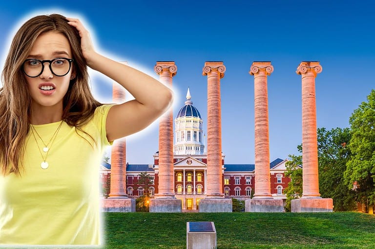 Confused woman at the University of Missouri. Have you ever wondered: why is Missouri called Mizzou? Get the inside scoop and find out what makes the University of Missouri so special!