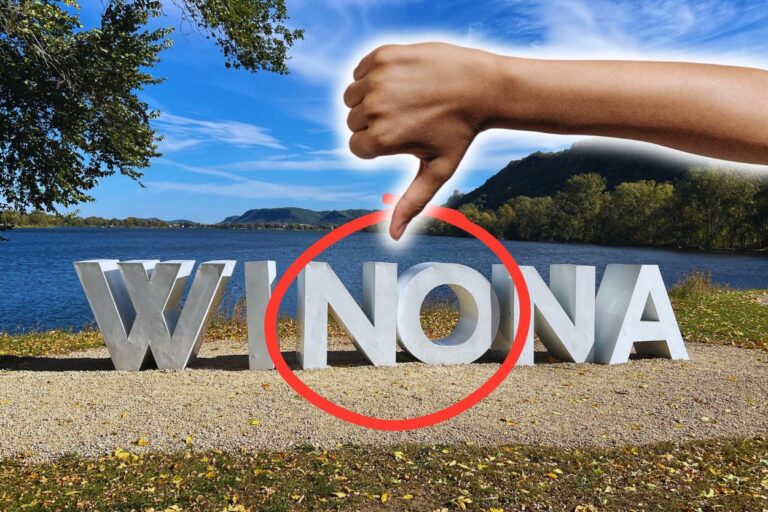 Thumbs down at the Winona, MN sign. Thinking of moving to Winona, Minnesota? Read this first! These are the shocking reasons why you should NEVER move here...or should you?