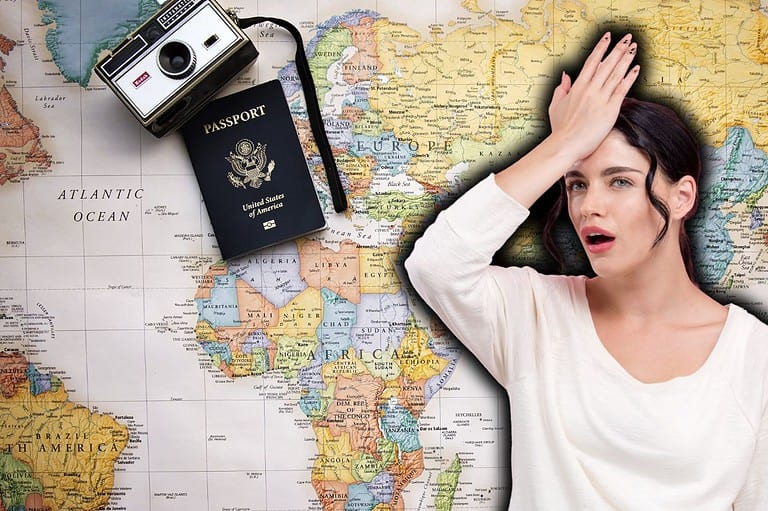 Traveling woman surprised by packing secrets. Map, passport and camera are seen. What if we told you that packing light doesn't have to be a struggle? Discover the secrets to stress-free packing!