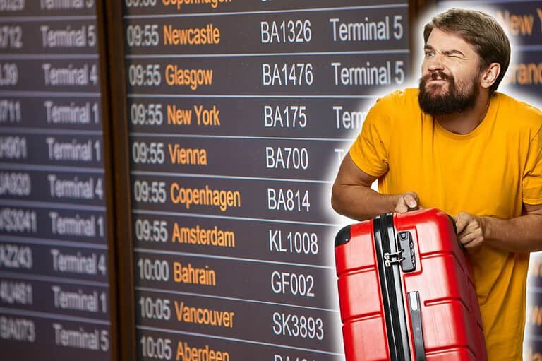 Sneaky traveler at airport. Thinking of trying skiplagging to save on flights? Think again! This risky travel hack could get you banned from your fave airline.