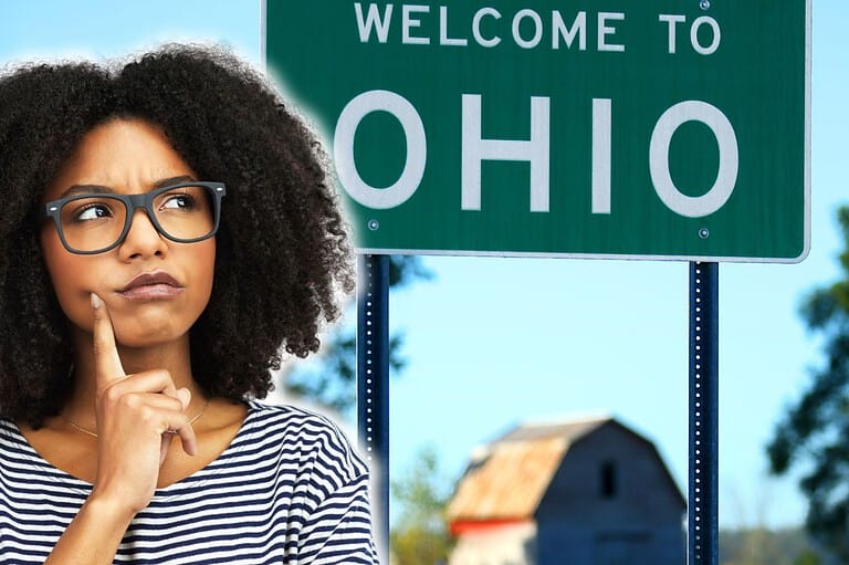 Confused woman in Ohio. Have you ever asked yourself: why is Ohio called Ohio? Well, you're not alone! Discover the captivating story behind Ohio's name.