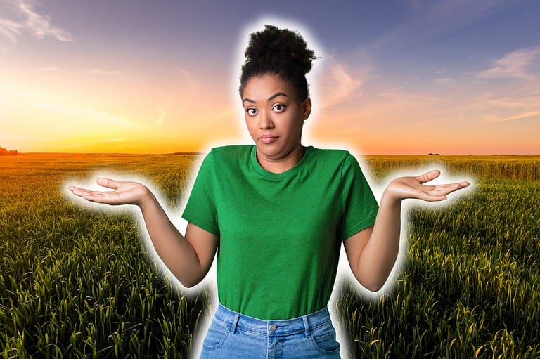Confused woman in a cornfield. Have you ever wondered: why is the Midwest called the Midwest? The answer is more complicated than you'd think and might just surprise you!