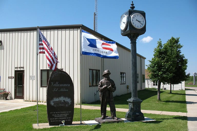 Town hall in Milan, MN. Locals call it "Little Norway" - uncover the enchanting town of Milan, Minnesota, where Norwegian heritage and artistic passion intertwine!