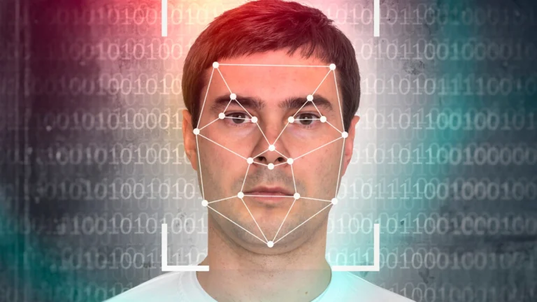 Facial recognition scan happening to a man's face. Discover the terrifying reality behind airport facial recognition and how you can protect yourself from invasive surveillance!