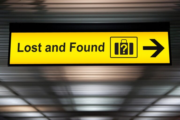 Lost and Found sign at airport. Discover the wild and surprising items travelers forget at airports, from everyday essentials to luxurious treasures!