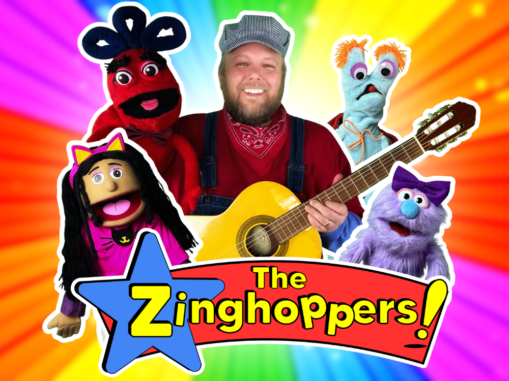 The Zinghoppers: Kitty Zinghopper, NayBob, Conductor Jack, Bleep, and Oatmeal.